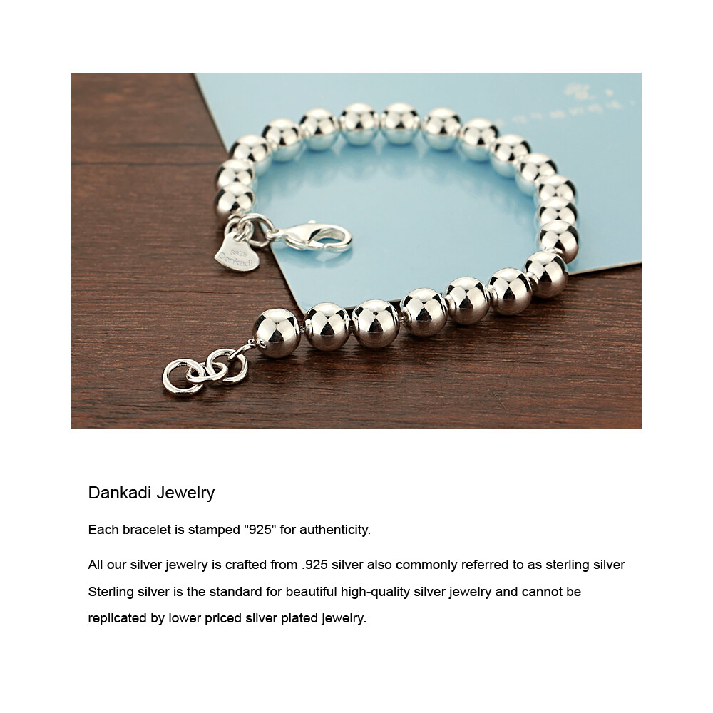 925 Sterling Silver Bead Ball Chain Bracelet Handmade All Size for Women 4mm-6mm