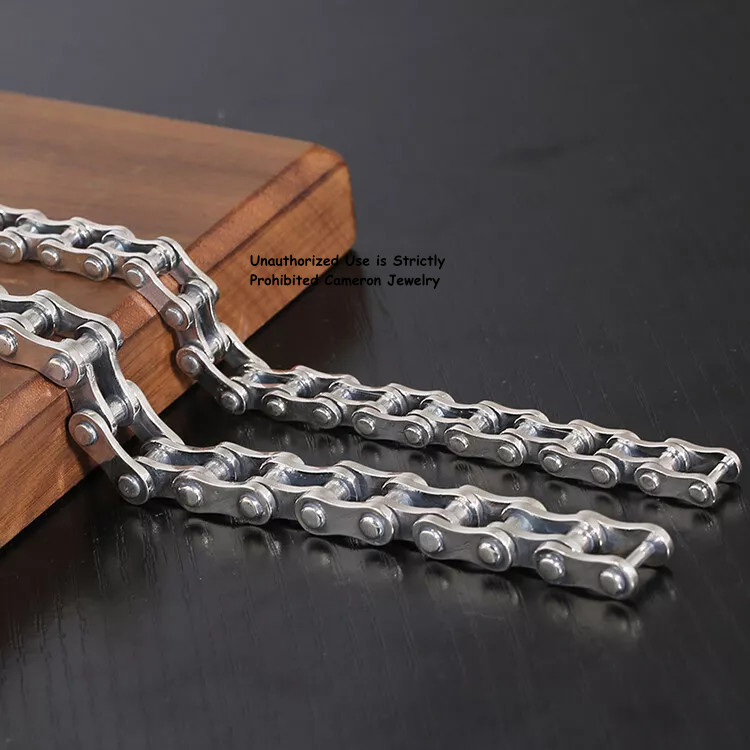 S925 Sterling Silver Bicycle Chain Link Bracelet for Men47-48g 7.9inch