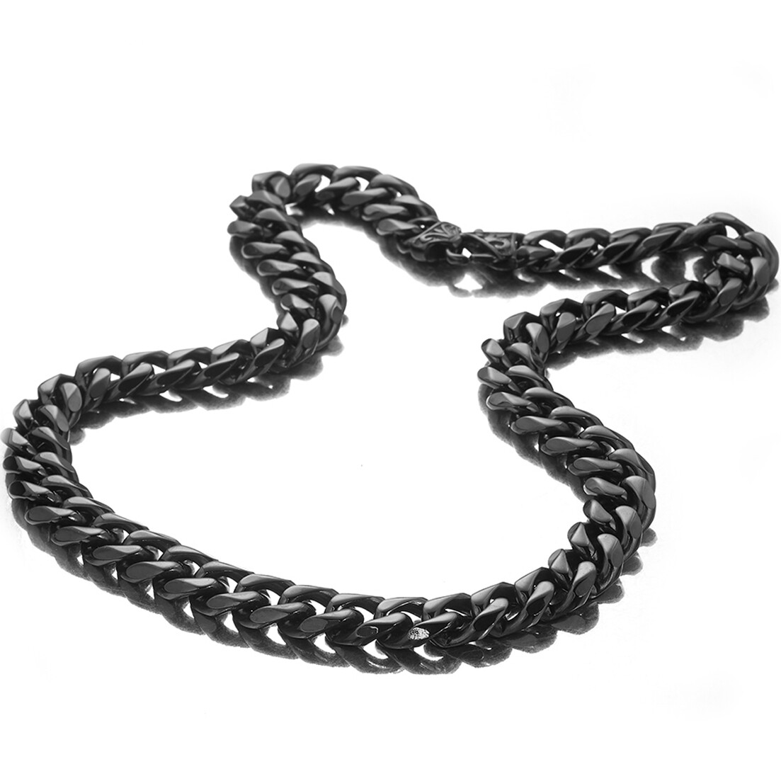Cuban Curb Link Chain Necklace or Bracelet Black Plated Stainless Steel 12/15mm