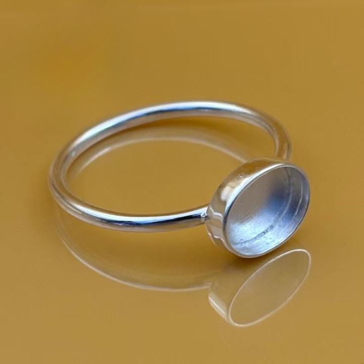 925 Sterling Silver 6x8mm Oval Bezel Cup Ring Blank DIY Jewelry Semi Mount