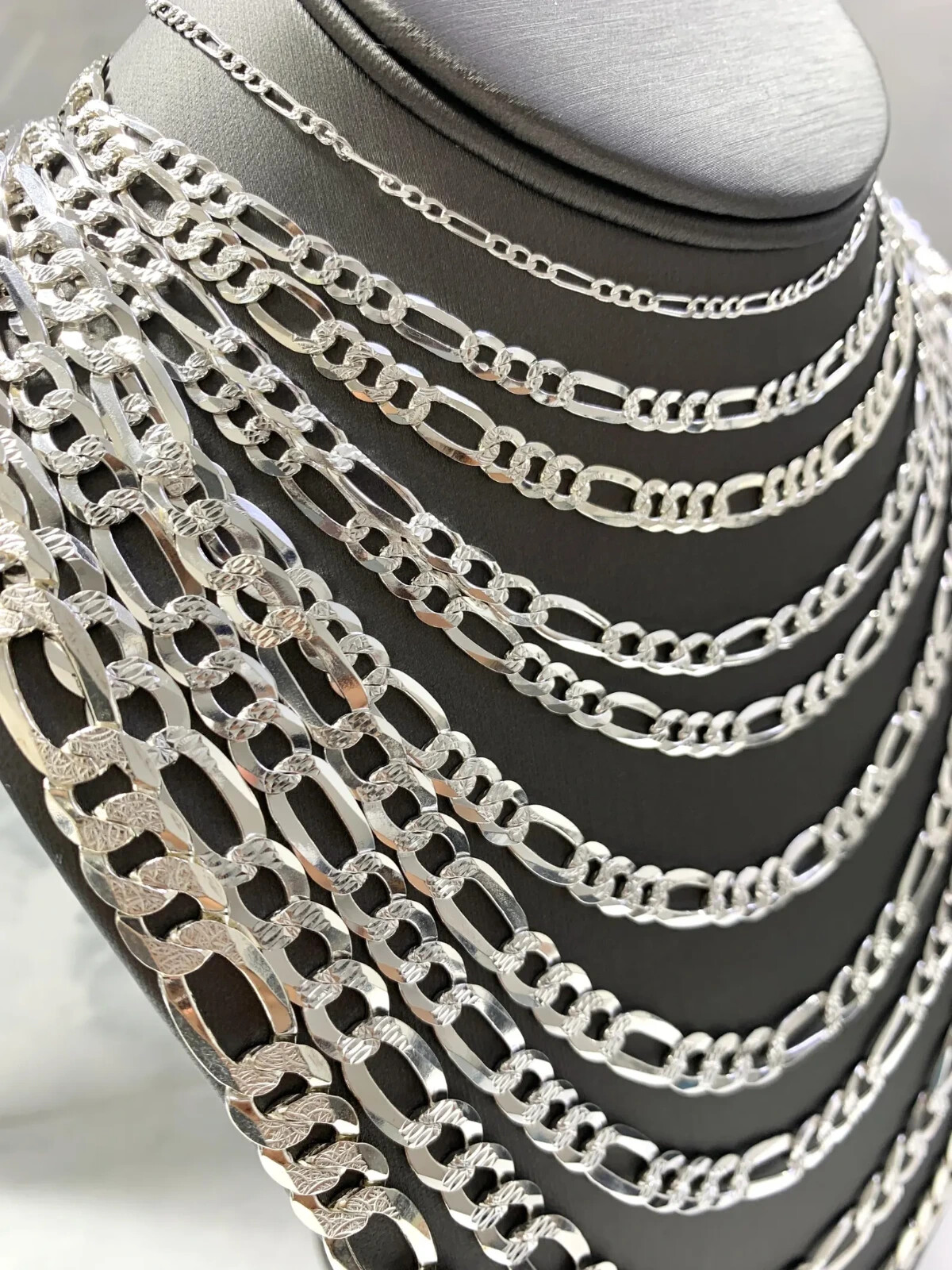 Solid 925 Sterling Real Italian Silver Figaro link Chain Necklace Men and Women