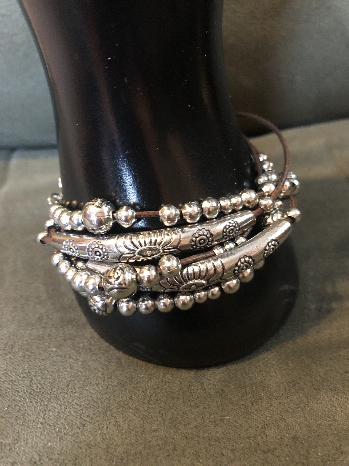 Vintage Paparazzi Corded Silver Ball And Bar Bracelet W/ Extender 9” Long Total