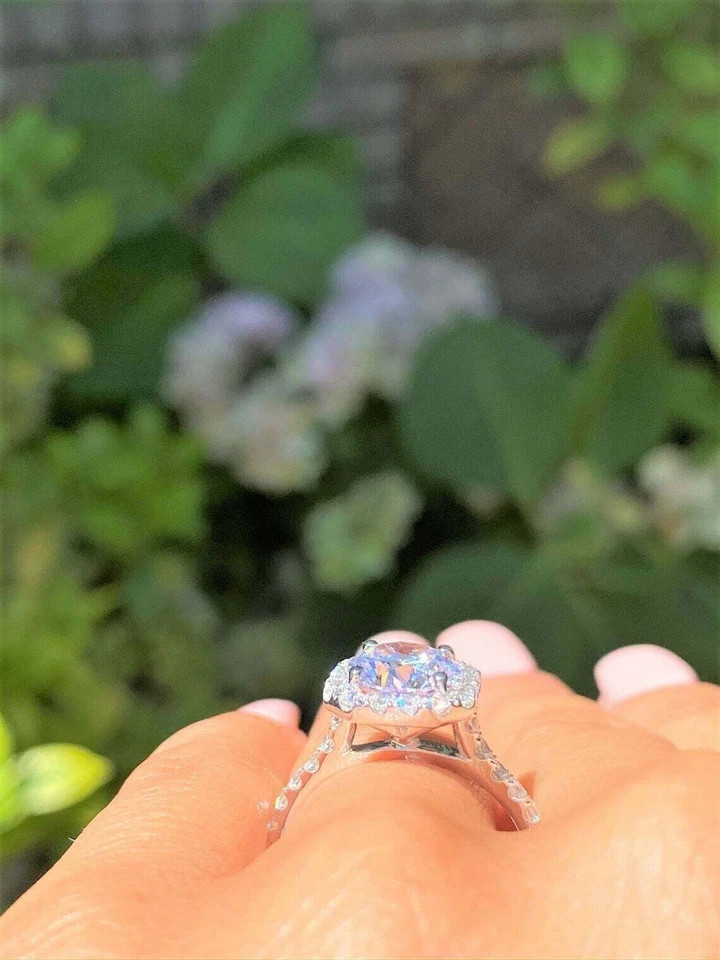 14K White Gold Over 2Ct Lab Created Diamond Cushion Shape Halo Engagement Ring