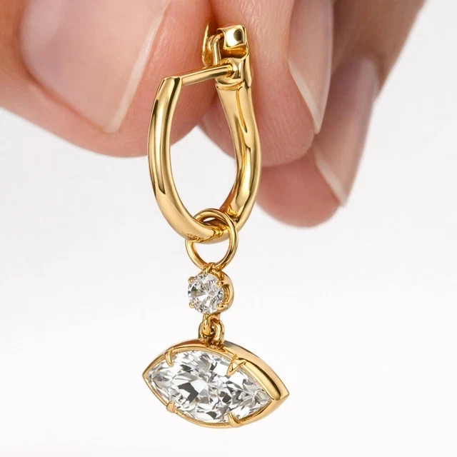 2Ct Marquise Moissanite Bezel Set Drop Dangle Earrings 14K Yellow Gold Plated