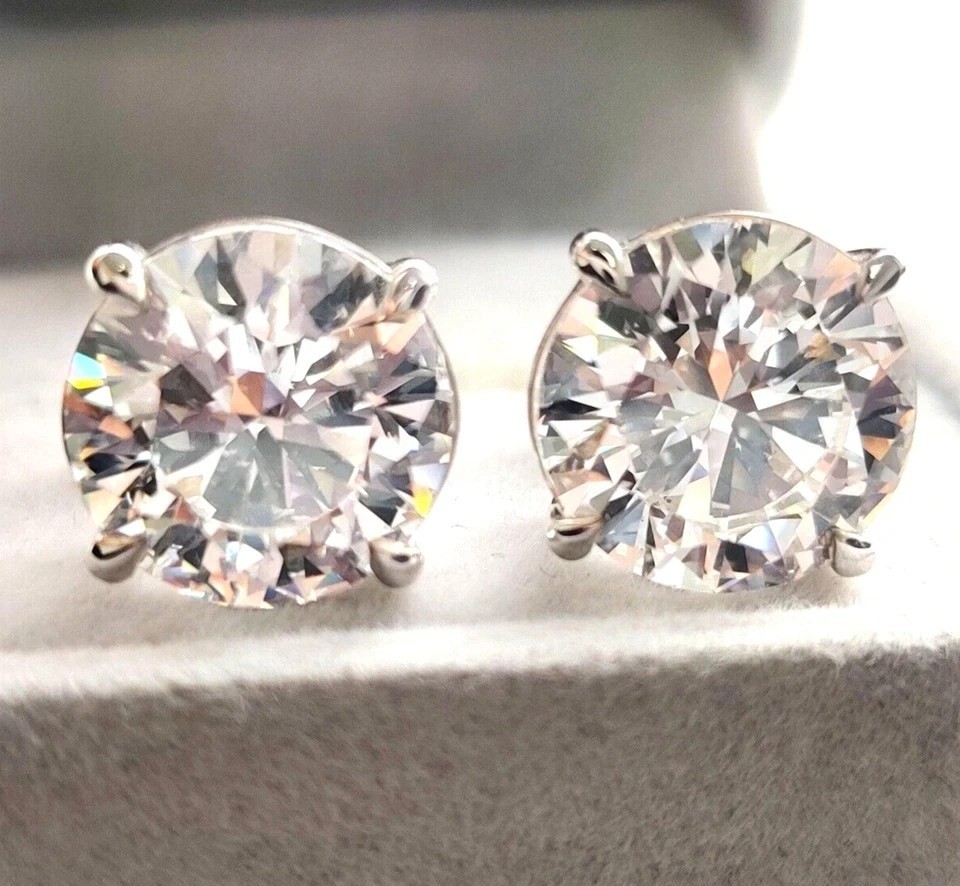 HUGE & RARE 14 Ct Certified Round White Diamond Solitaire Stud 925 Silver