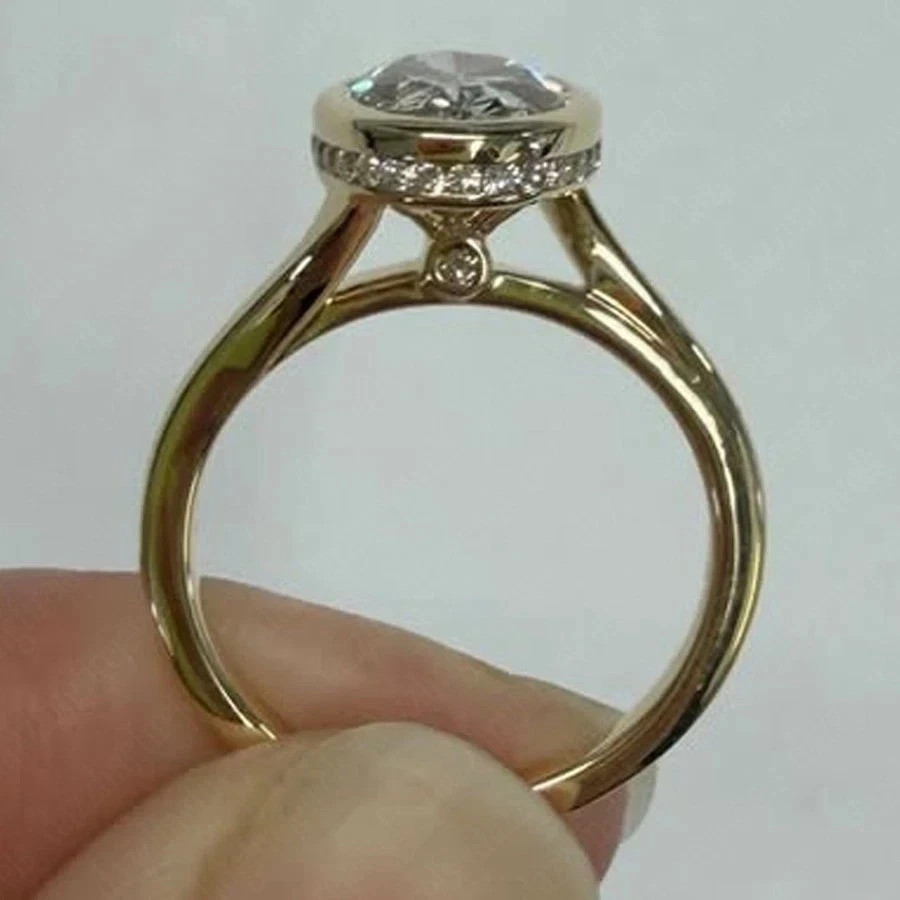 5.20Ct Oval Cut Lab Grown Diamond Hidden Halo Wedding Ring IGI 14K Yellow Gold