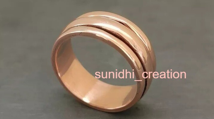 Pure Solid Plain Copper Healing Spinner Ring Band for Men & Women