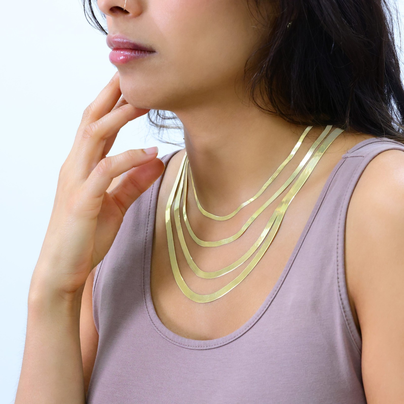 10K Yellow Gold Solid 3mm-9mm Flat Silky Herringbone Chain Necklace 16″- 24″