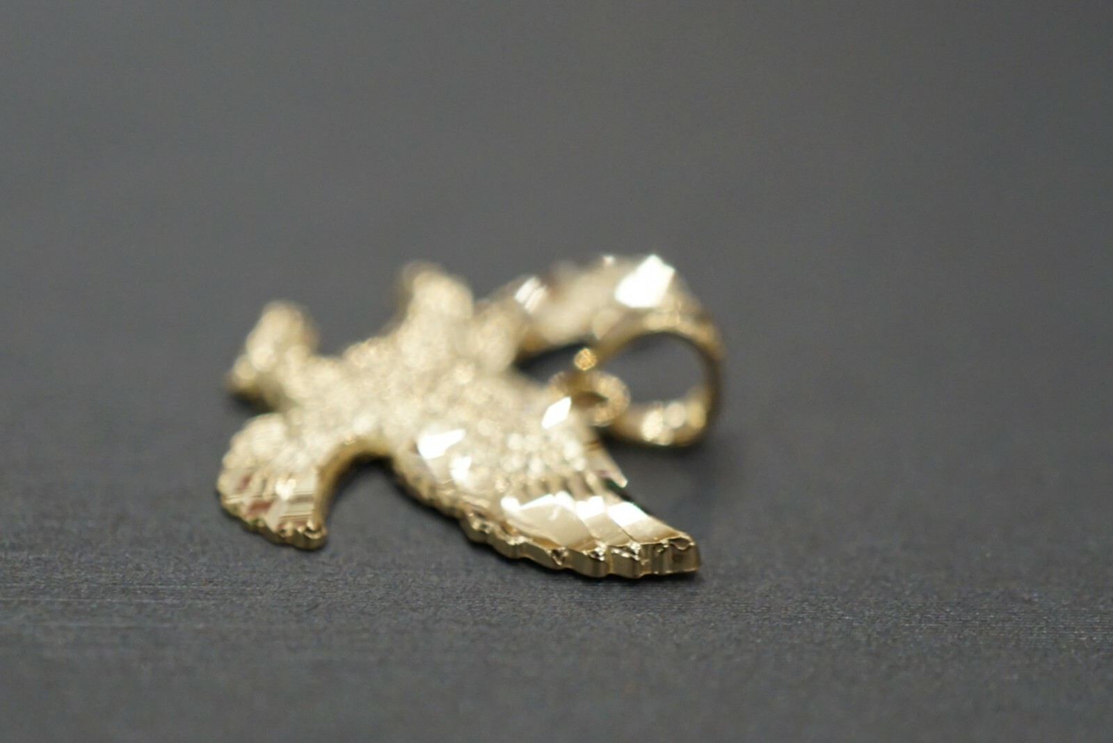 14K Solid Yellow Gold High Polished Diamond Cut Eagle Charm Pendant.