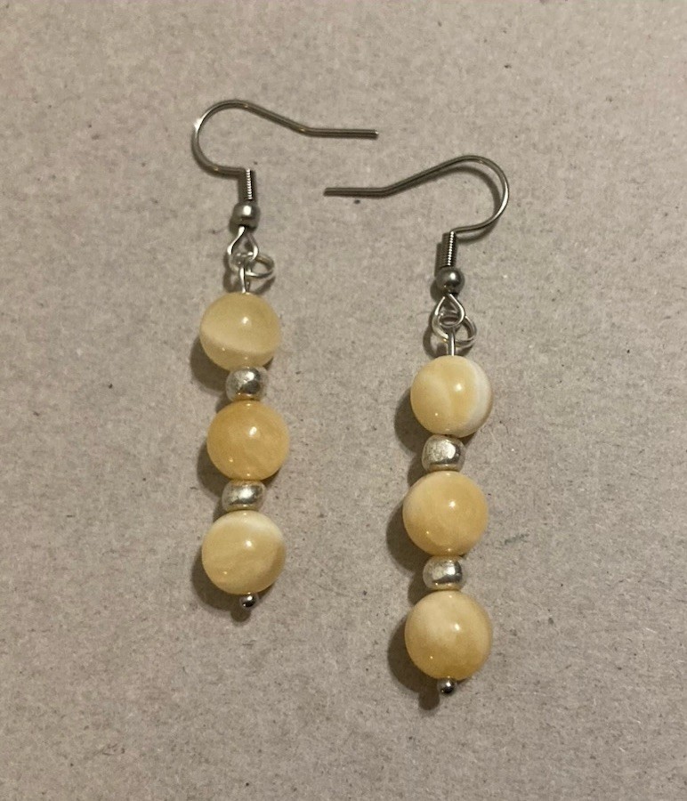 Golden Yellow Quartz Crystal Beaded Dangle Drop Hook Round Handmade Earrings