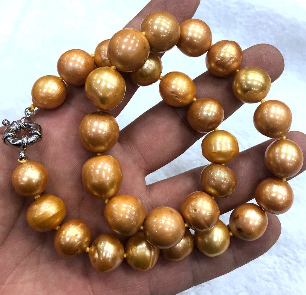 Delicate 12-14mm Gold Yellow South Sea Baroque Pearl Necklace 18”