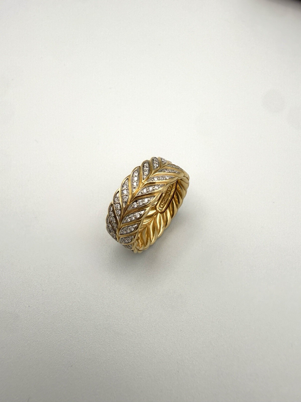 David Yurman Chevron Pave Diamond Band Ring 18K Yellow Gold 9mm Size 9 14.4g
