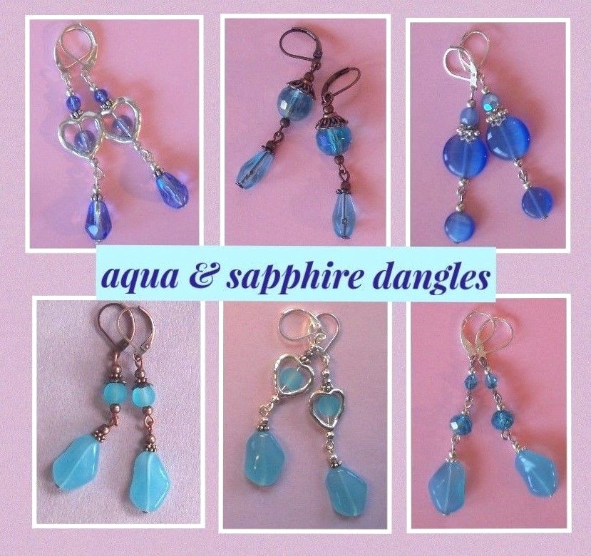 various BLUE CRYSTAL DANGLES Lever back handcrafted YOU CHOOSE
