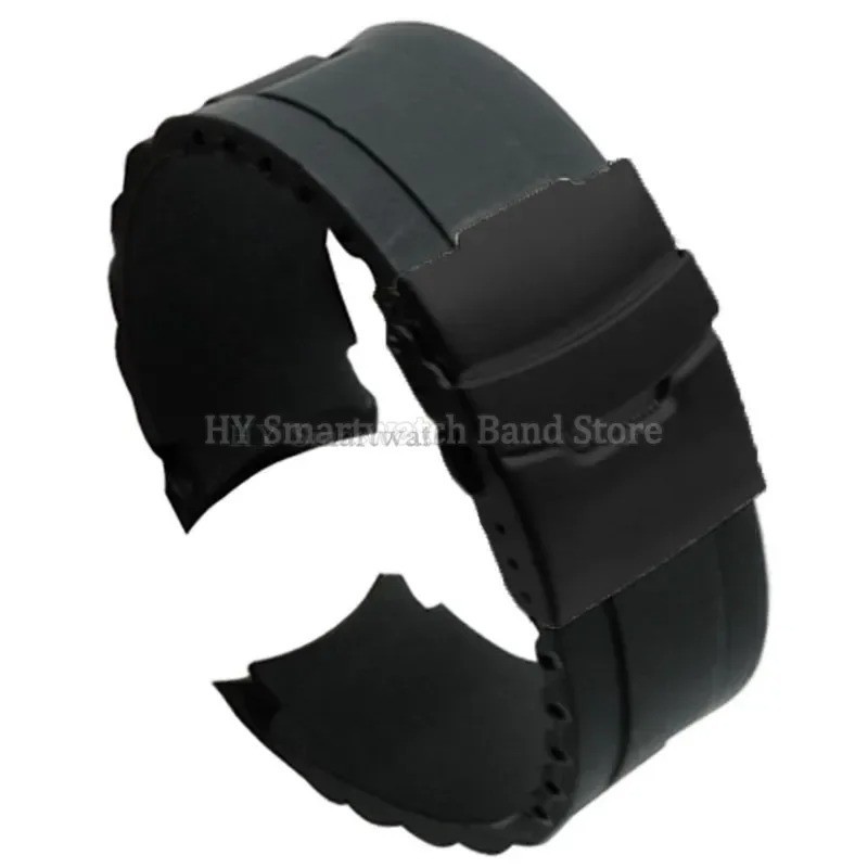 Curved End Black Waterproof Silicone Rubber Watch Strap Band 16 18 20 22 24 26mm