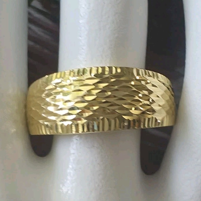 RL Italy 10k Solid Yellow Gold Textured Large Band Ring Size 9