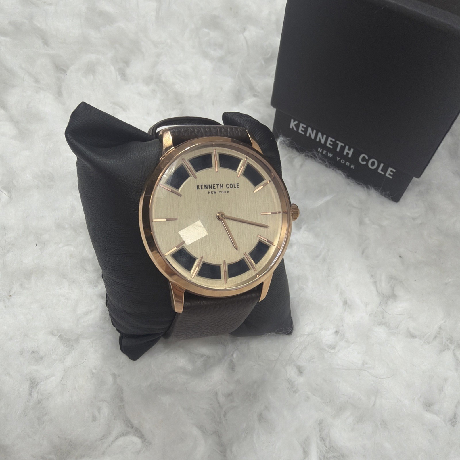 Mens Kennth Cole New York Watch Dress Formal Champagne Face Leather Strap New!