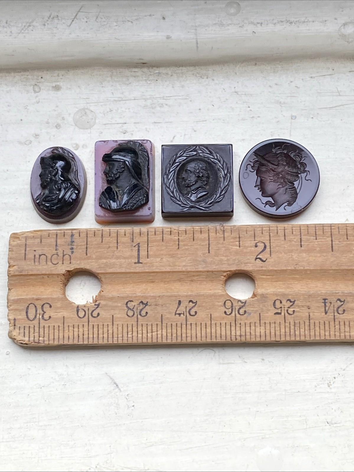 Carved Agate Cameo Intaglio Pieces Brown Black Purple Male Female Heads Jewelry