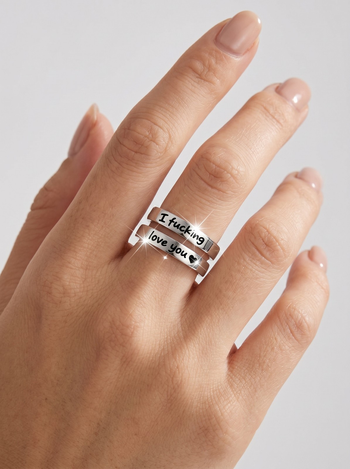 Funny Couple Love Ring, Silver Tone “I F*cking Love You” Statement Band