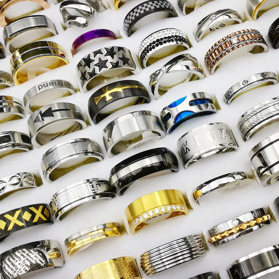 100PCS Wholesale Mixed Stainless Steel Rings Bulk Lot Men’s Fashion Jewelry Ring