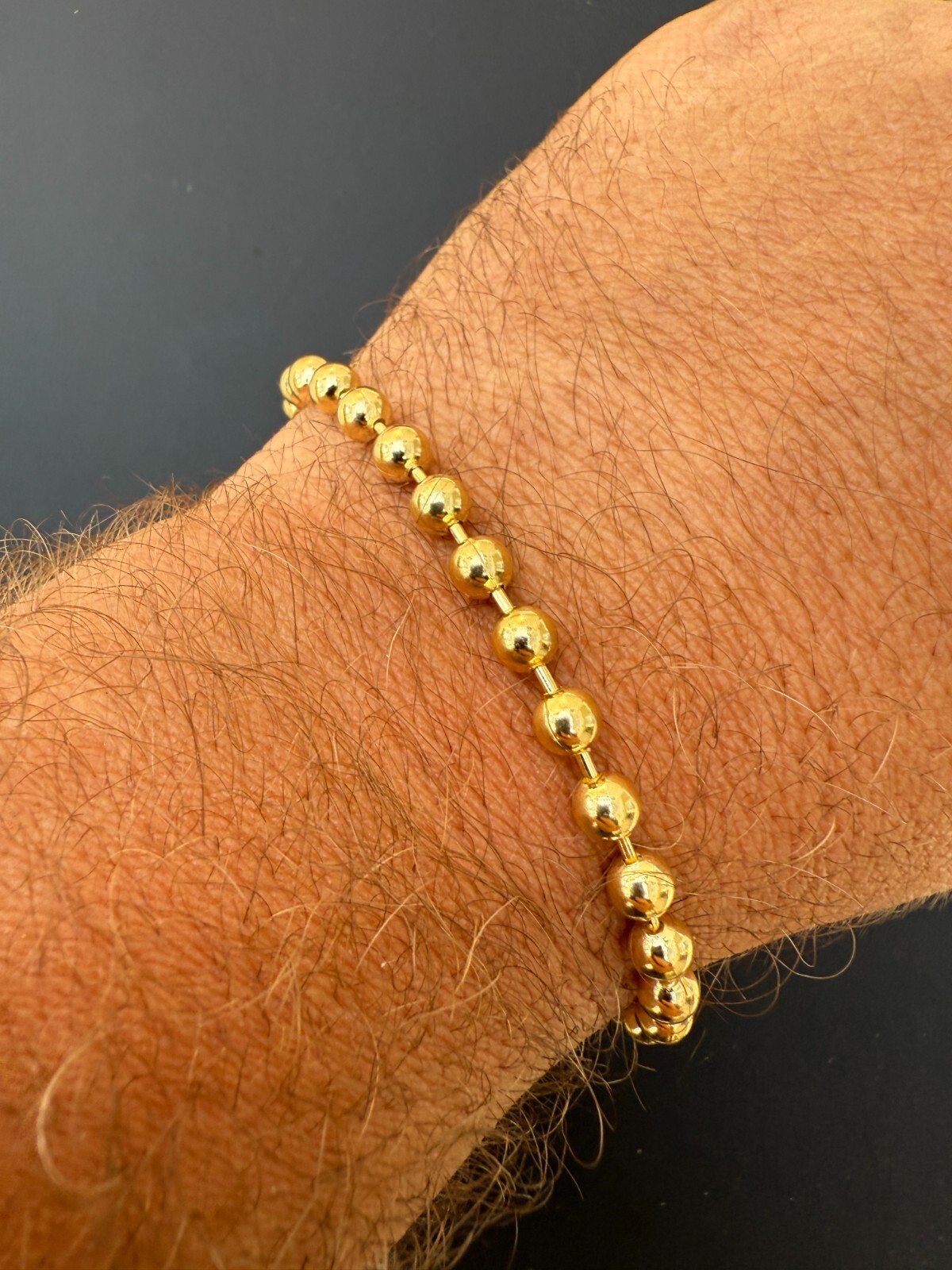 Men’s Solid 14k Gold Over 925 Silver Ball Bead Bracelet 5mm Thick Beads – 8″