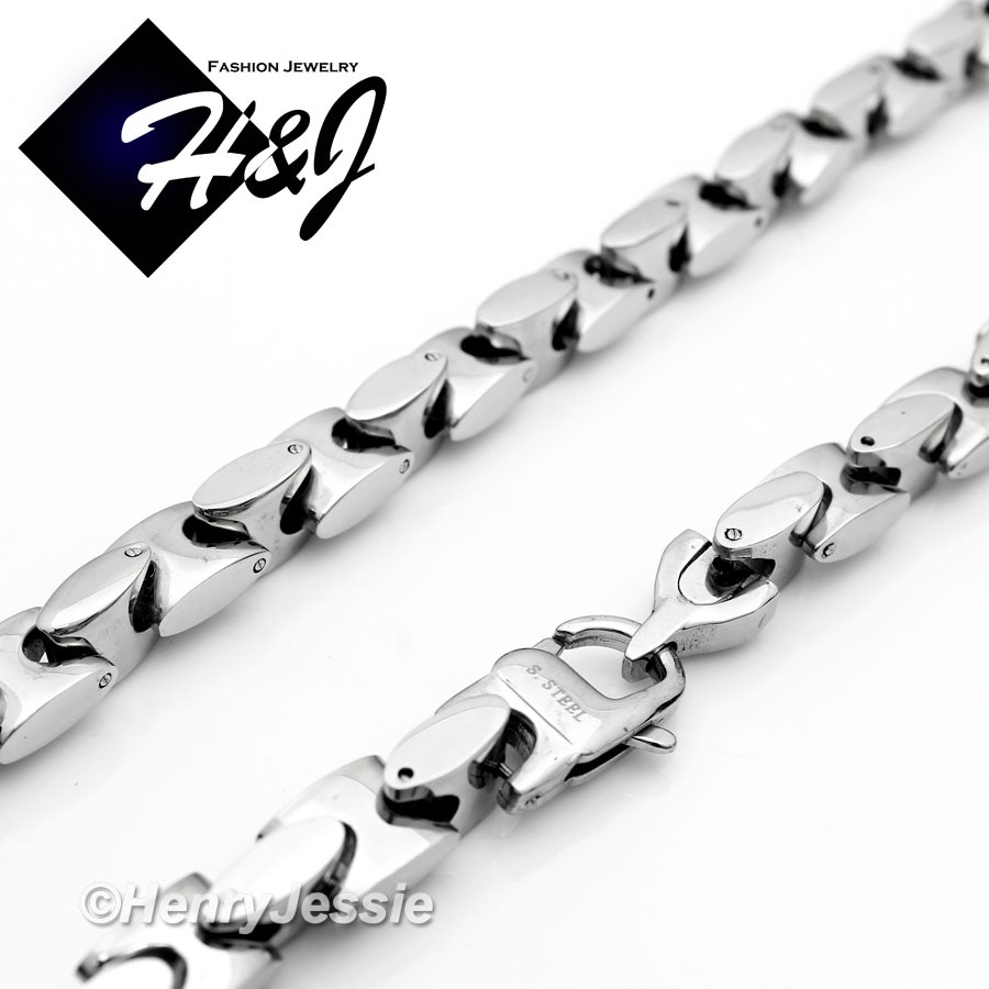 7.5″-11″MEN Stainless Steel HEAVY 8mm Silver Interlock Bones Link Chain Bracelet