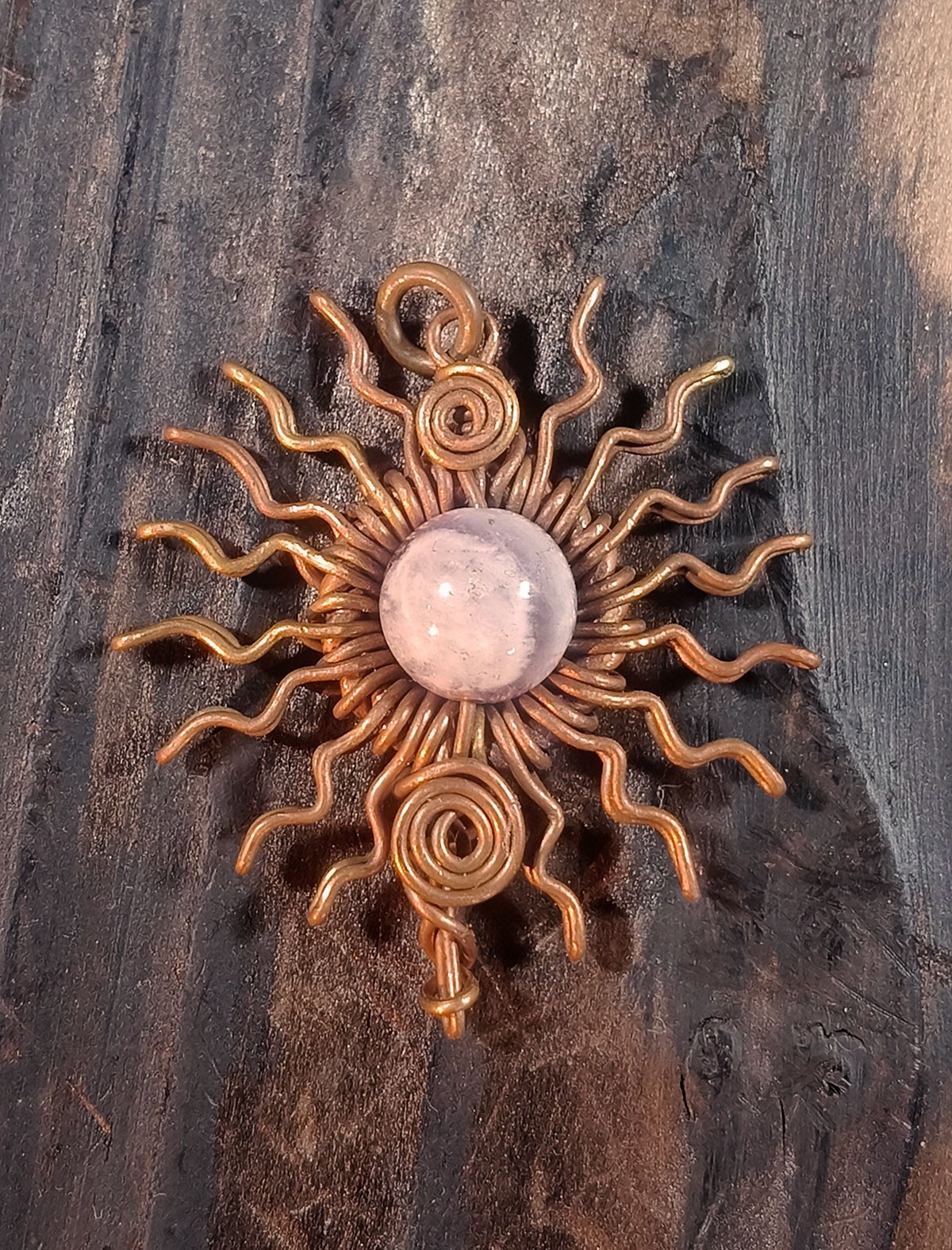 Sun Pendant Copper Amethyst Wire-Wrapped Jewelry Energy Health Lucky #PS0007