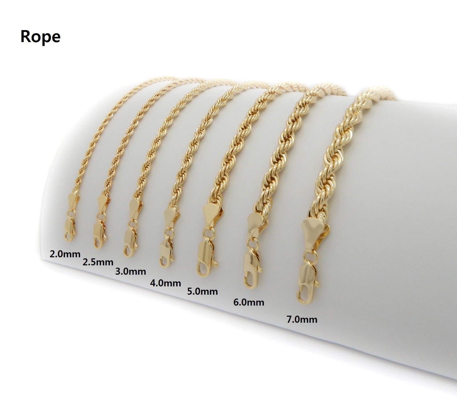 NEW 14K GOLD PLATED ROPE NECKLACE CHAIN (2mm to 7mm) / (20″/24″/30″)