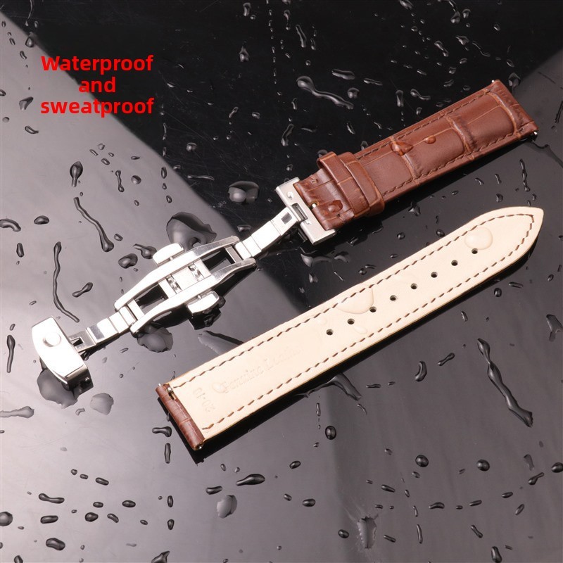 Cowhide Genuine Leather Quick Release Watch Strap Butterfly Buckle Band 12-24mm