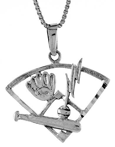 925 Sterling Silver Plain Baseball Field Charm Pendant 1 1/8 (28mm) Inch Tall