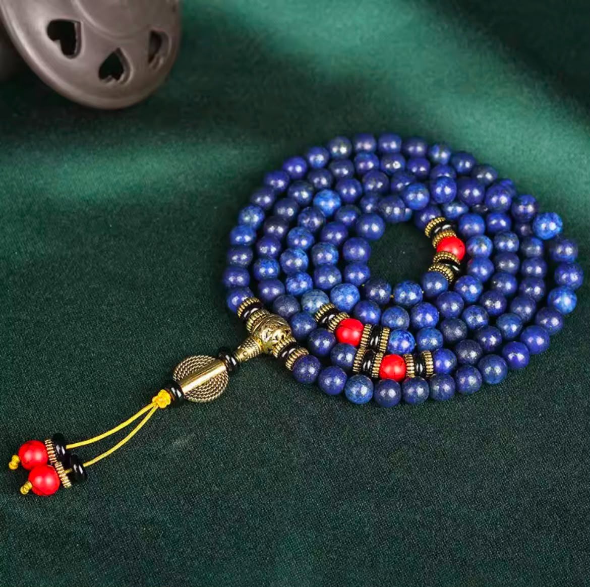 Lapis Lazuli 108 Bead Mala Bracelet Red Turquoise Unisex Prayer Necklace