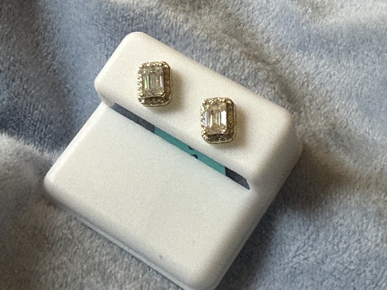 925 sterling silver emerald cut moissanite earrings in gold