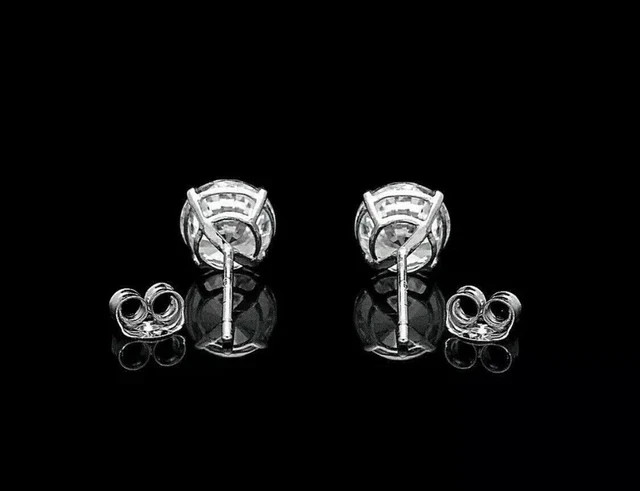 1.20 Ct Round Cut Real Moissanite Stud Earrings 14k White Gold Push Back 5mm