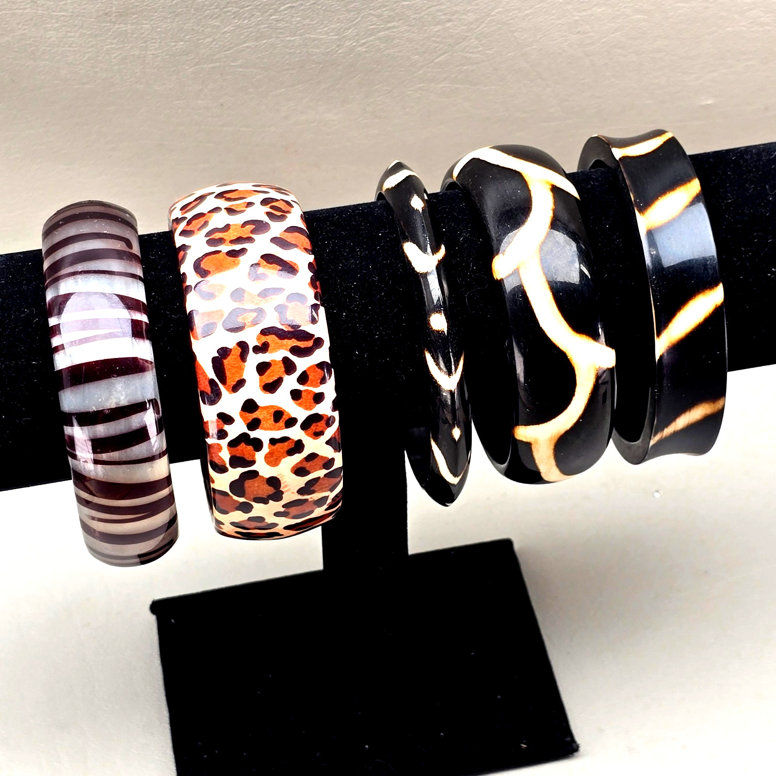 Bangle Bracelet Lot Chunky Resin Acrylic Leopard Print Faux Horn Statement