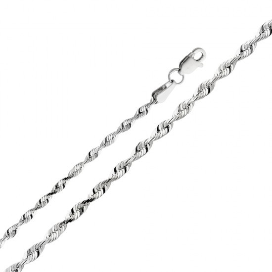 Solid 14k White Gold 2.5mm Thick Diamond Cut Rope Chain 16 18 20 22 24 Inches