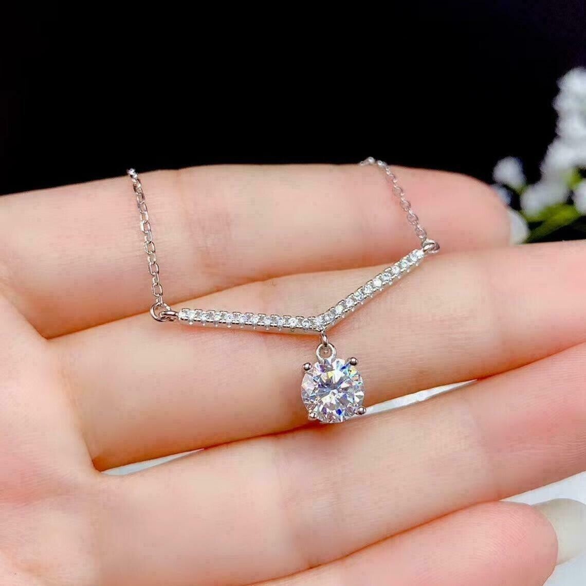 14K White Gold Finish 2Ct Round Cut Diamond Lab Created Pendant With Free Chain