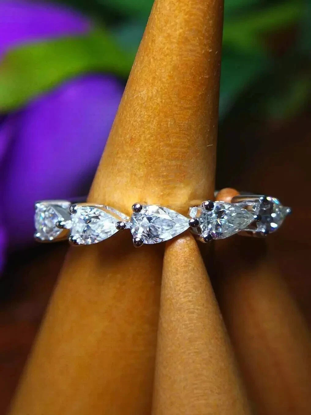 1.50Ct Pear Cut Lab Created Diamond 14K White Gold Finish Wedding Band