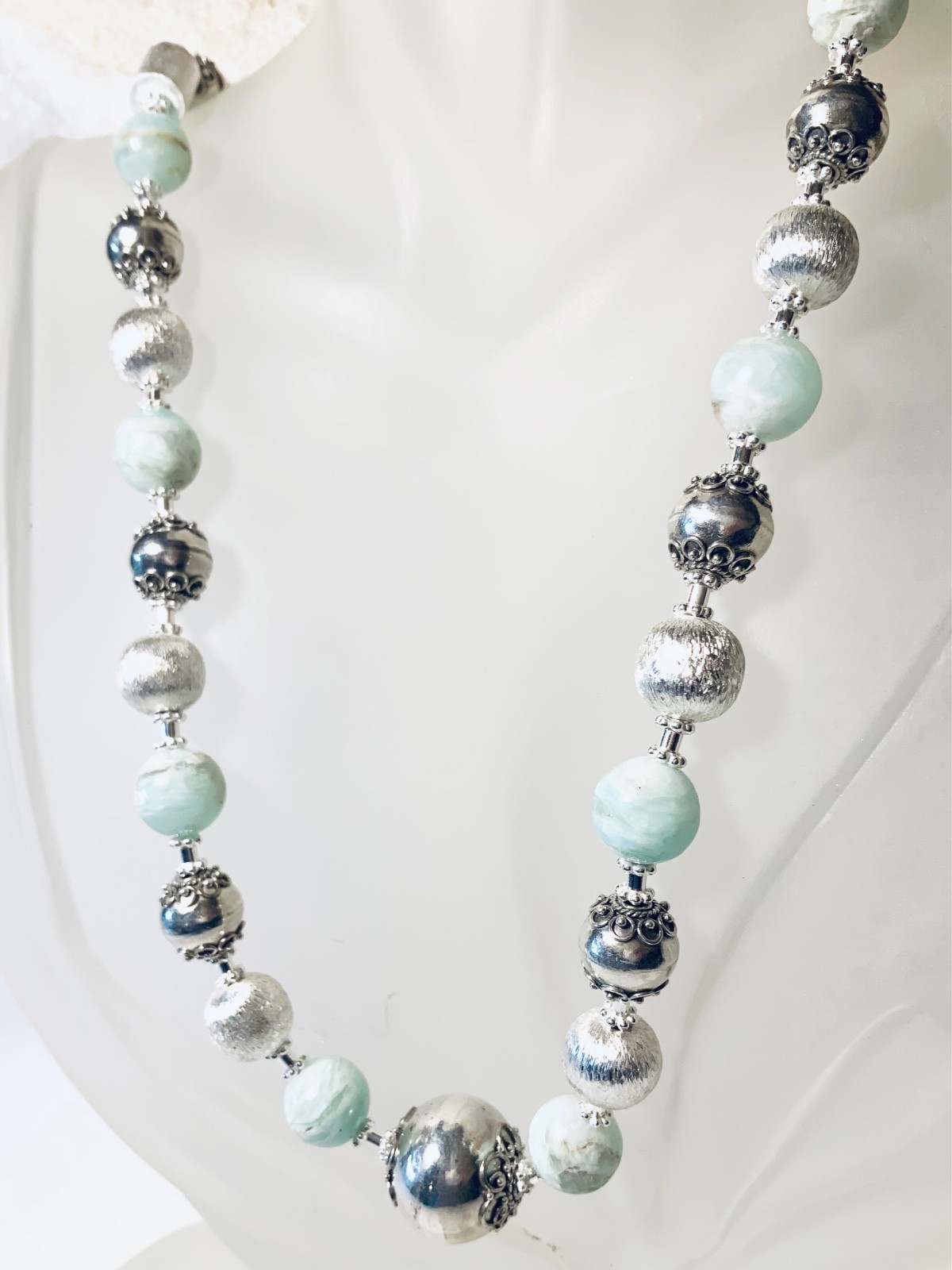 SS .925 BLUE PERUVIAN OPAL NECKLACE & EARRINGS AND SET