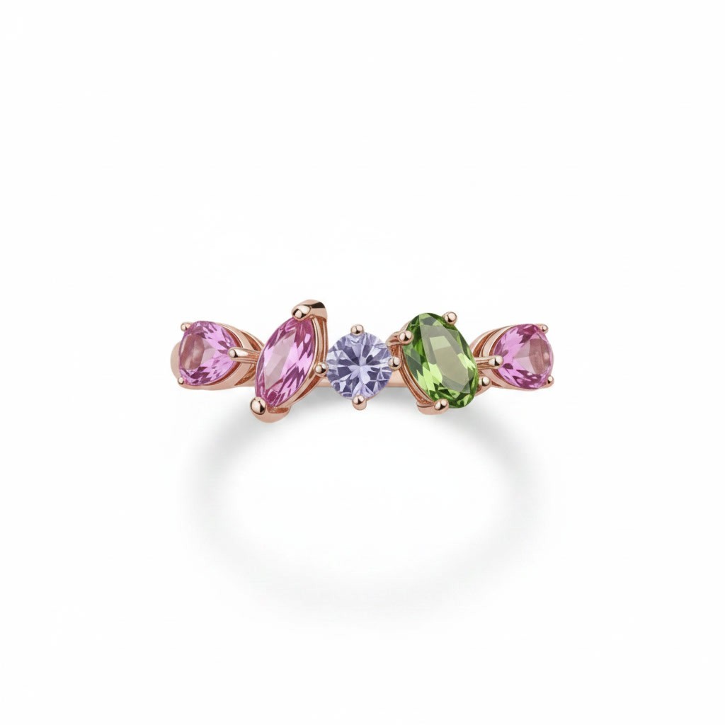 Multicolor Tourmaline Geometric Band Ring 925 Sterling Silver Platinum Plated