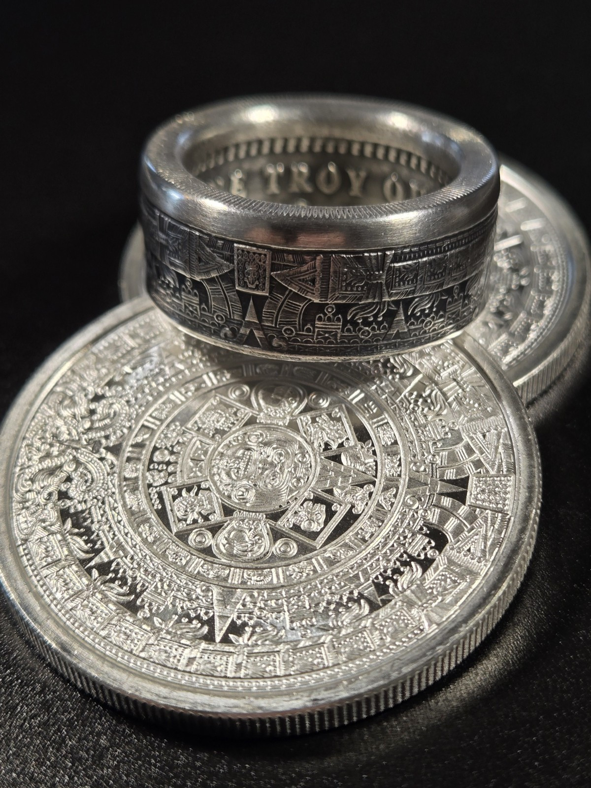 Aztec Calender .999 Pure Silver COIN RING Sz 9-14 Azteca Mayan 1 Troy Oz Coin