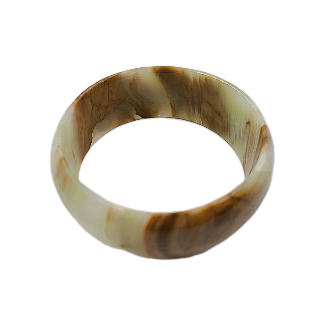 VTG Beautiful Bangle Bracelet Marbled Brown White Green 1″ W x 2.75″ Across