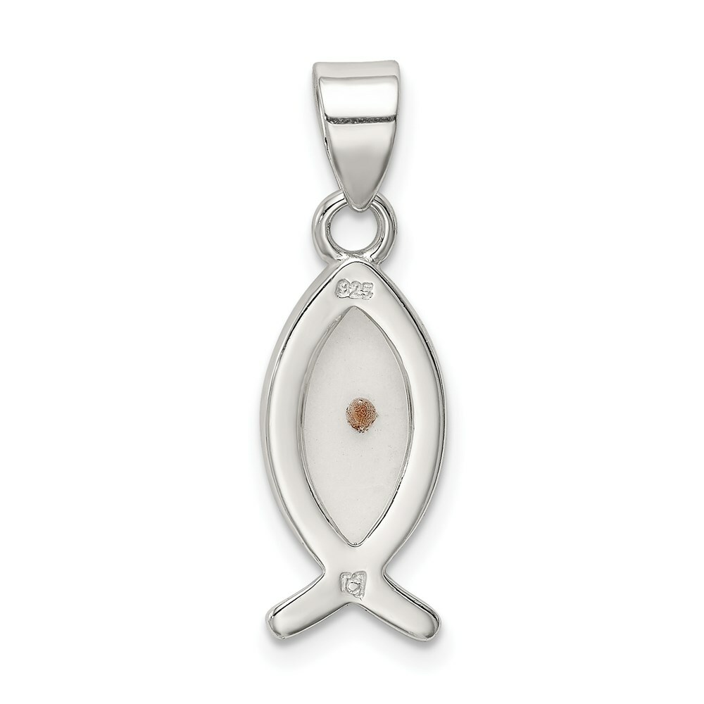 Sterling Silver Enameled Ichthus Fish w/ Mustard Seed Charm Pendant 0.99 Inch