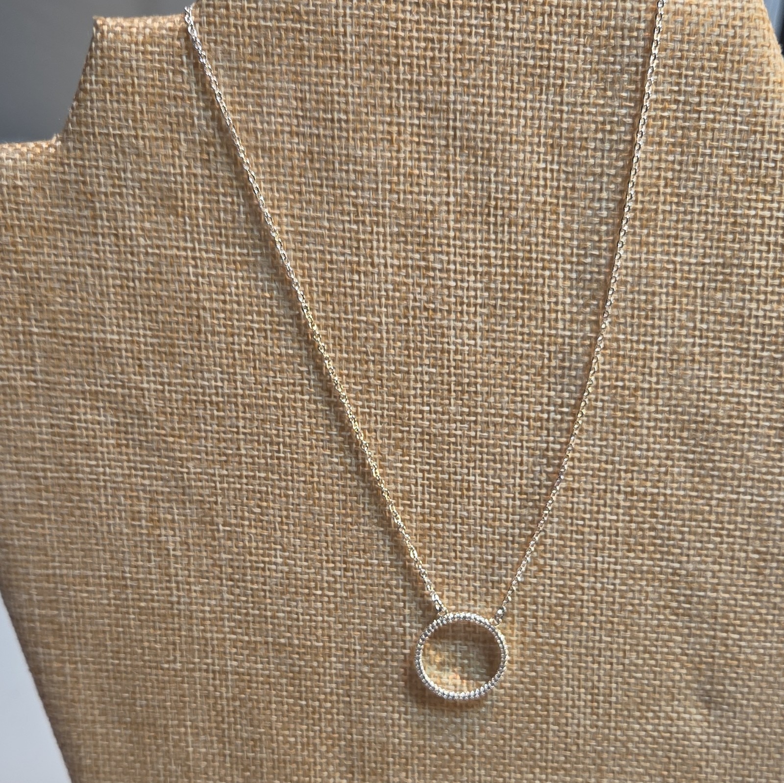 Amanda Blu Silver Hoop Pendant Necklace Clear Round Cubic Zirconia Pavé 90076