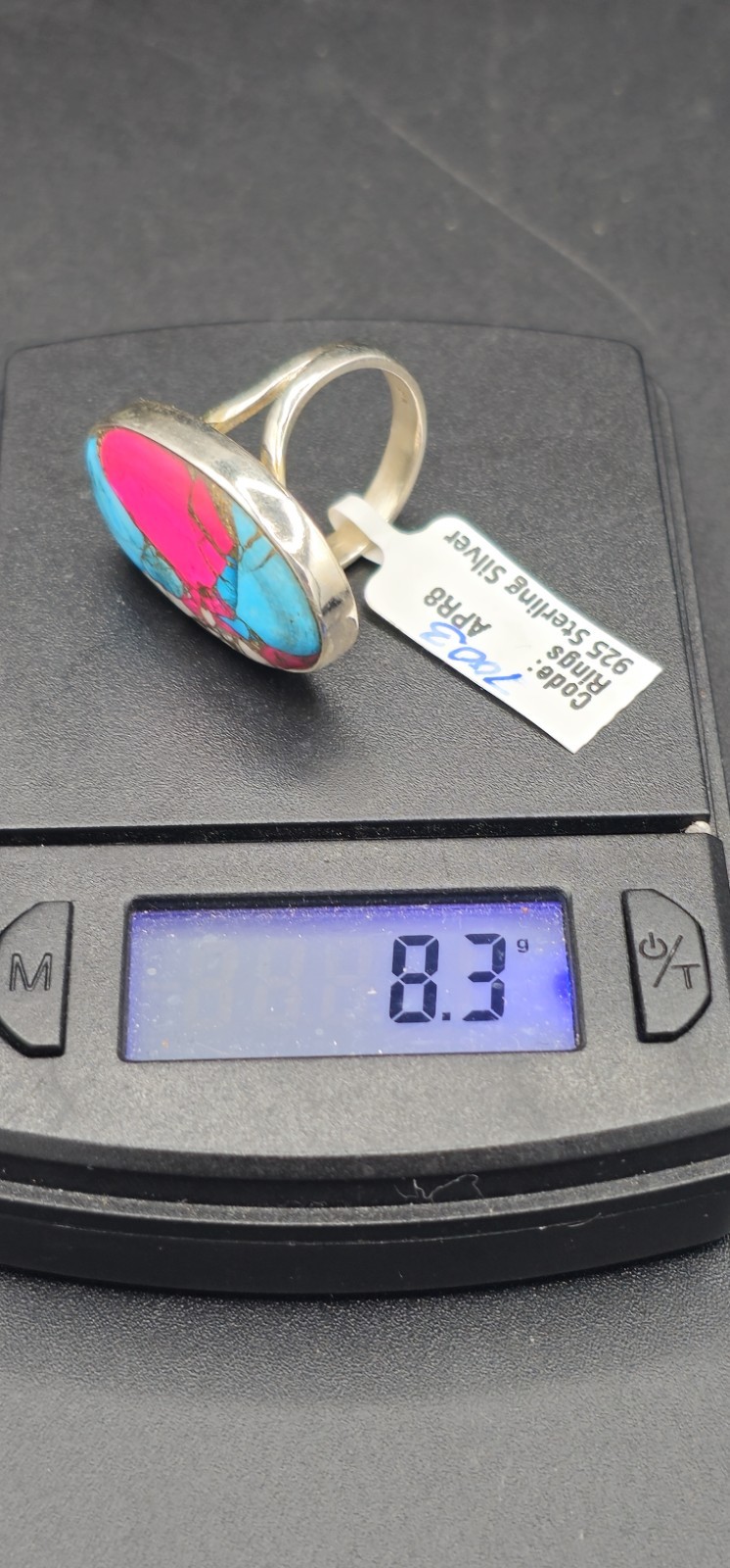 Cotton Candy Turquoise Sterling Silver Ring Size 7 Oval Pink Blue White 925