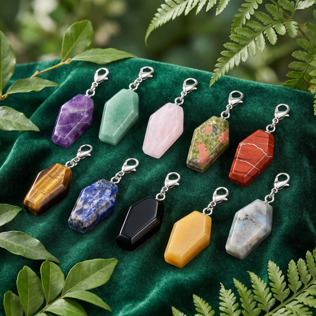 6PCS Gothic Stone Coffin Charms Tag with Lobster Clasp Design for Jewelry Decor