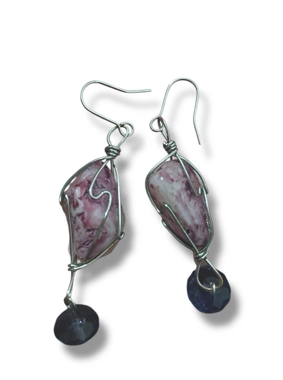 Purple and Silver Wrap Dangle Earrings