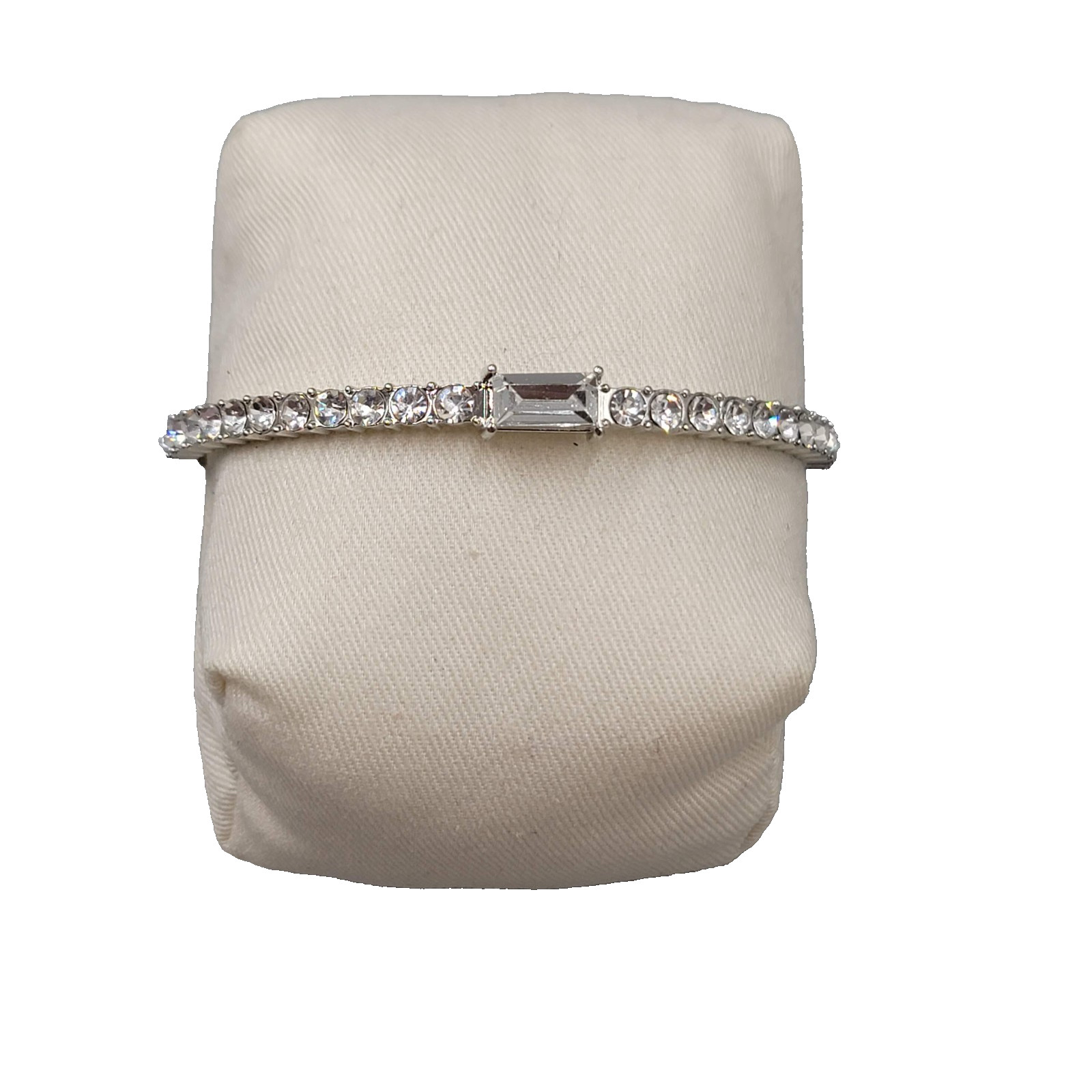 Rhinestone Bangle Bracelet Silver tone 8.5 in