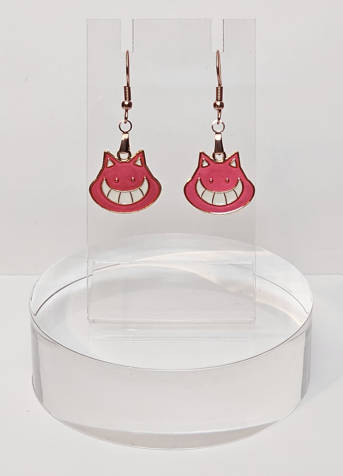 Halloween Dangling Pink Cat Rose Gold French Hook Fashion Earrings