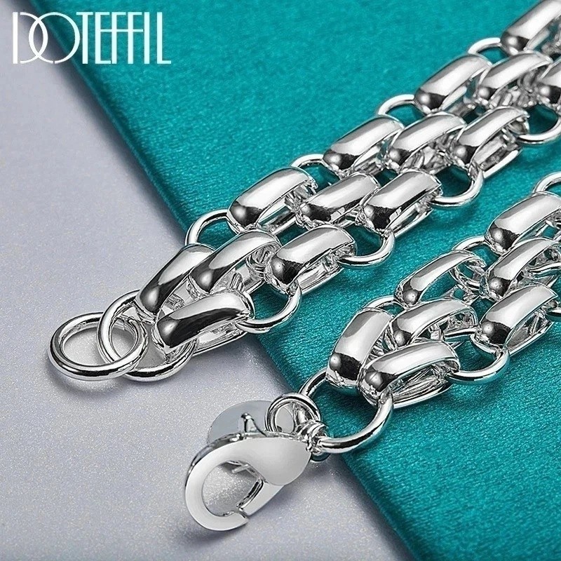 925 Sterling Silver Women Lnterlocking Circle Bracelet Chain Fashion Jewelry