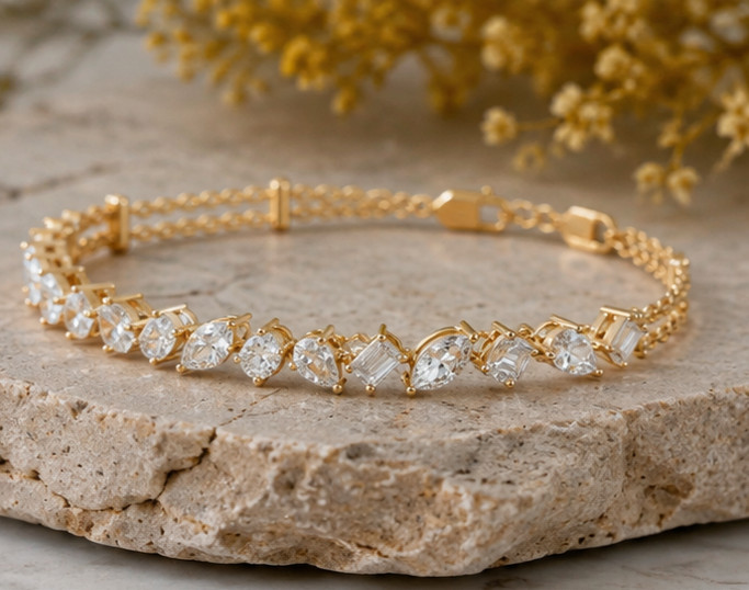 10 ct Marquise Simulated Diamond Tennis Unisex Bracelet 14k Yellow Gold Plated