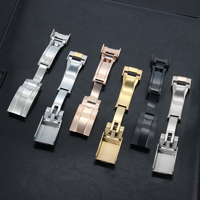 Premium Stainless Steel Folding Clasp for Rolex Rubber Strap Metal Buckle 16x9mm